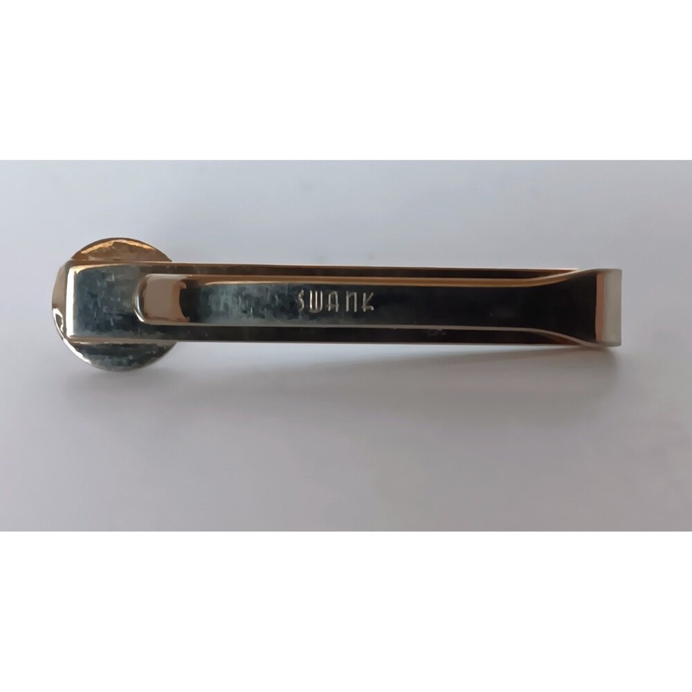 Vintage Swank Signed Goldtone Faux Pearl Tie Bar Clip Gator Clasp - Picture 3 of 4